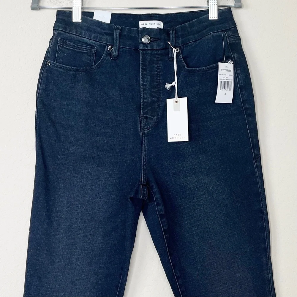 Good American Good Waist Crop Raw Hem Jeans in BLUE631
